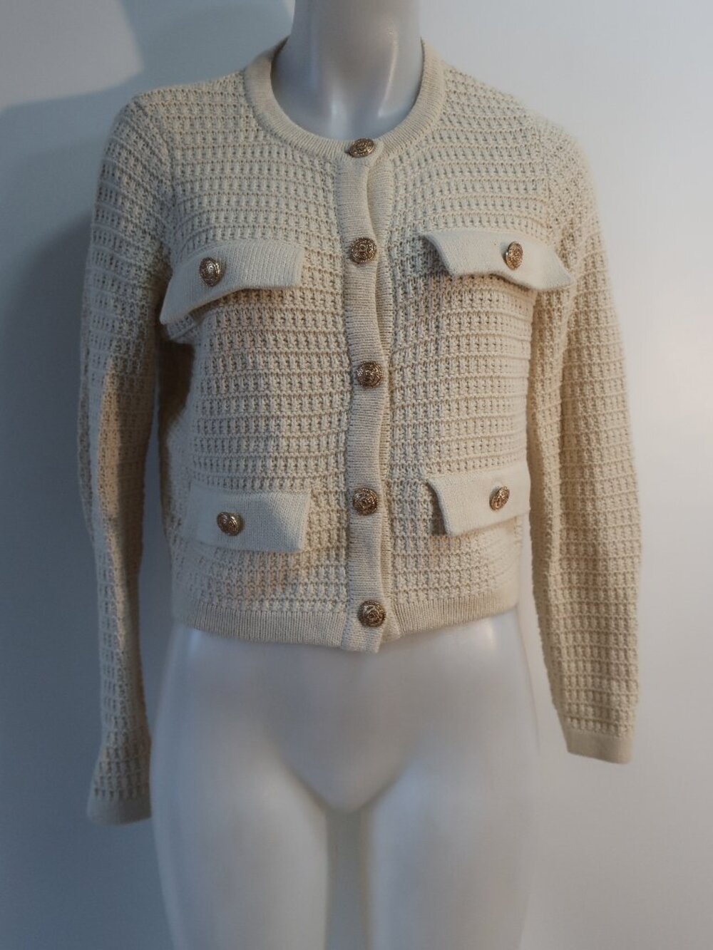 Womens Olivaceous Beige (Item- 232) Faux Pocket Button Down Cardigan Sweater S